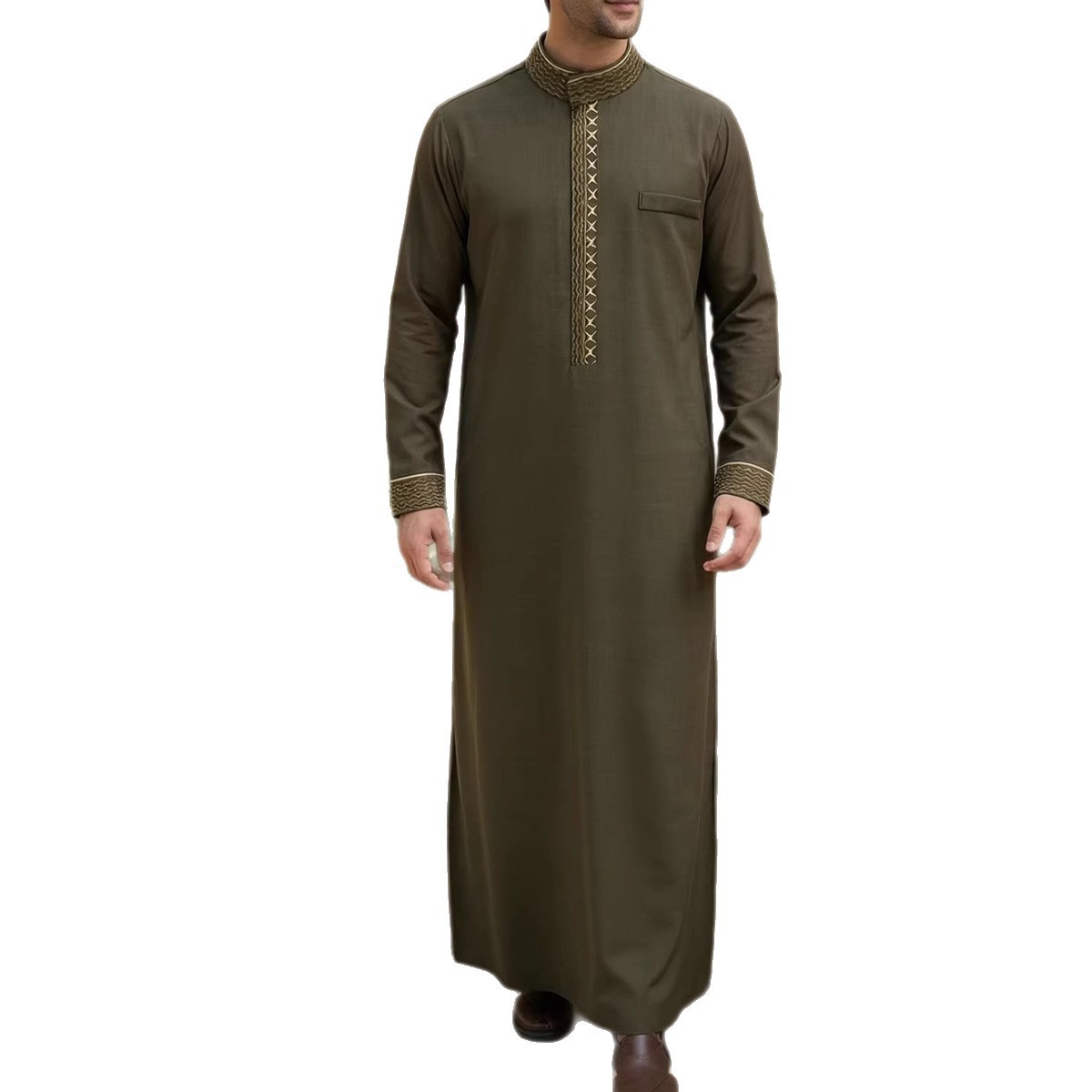 Elegant Loose-fitting Middle Eastern Mens Clothing With A Mandarin Collar