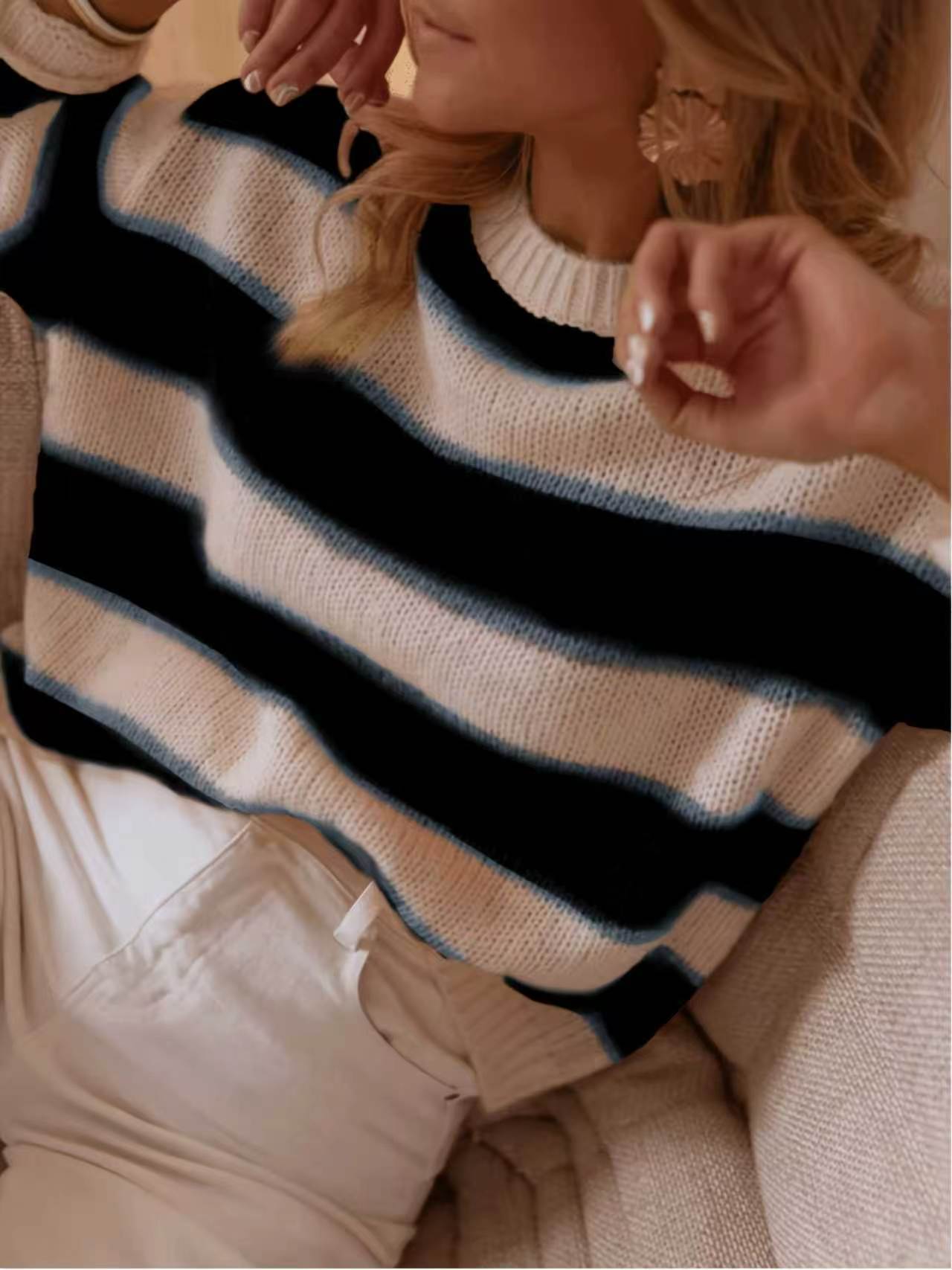Cross-border Exclusive Export, New Autumn and Winter Women's Clothing, Vintage Striped Loose Casual Sweater