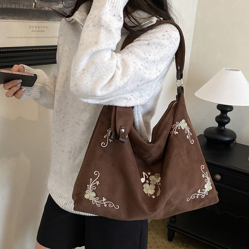 Women's Casual Embroidered Floral Canvas Tote Bag
