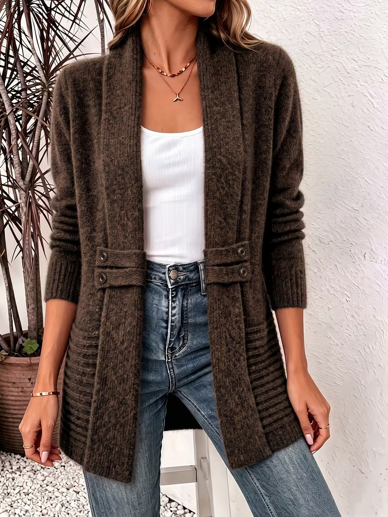 Women's Casual Decorative Cardigan, Relaxed Style, Versatile Mid-Length Sweater