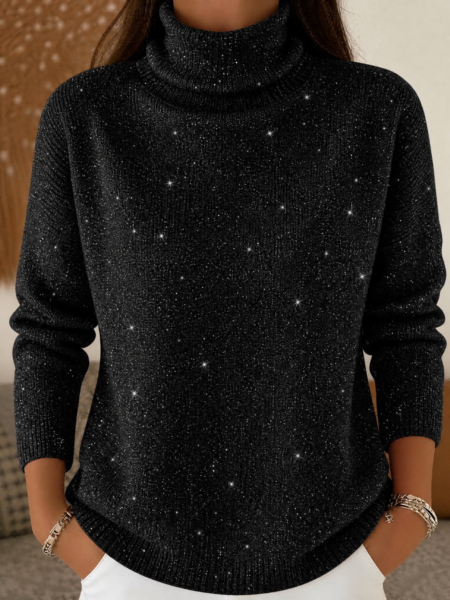 Women's High-neck Long-sleeve Casual Top Sweate