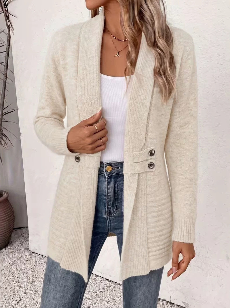 Women's Casual Decorative Cardigan, Relaxed Style, Versatile Mid-Length Sweater