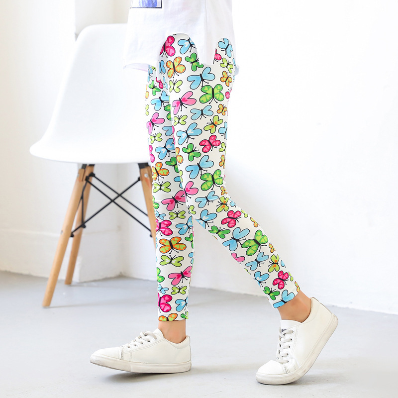 Girls' Spring And Autumn Thin Elastic Printed Pants