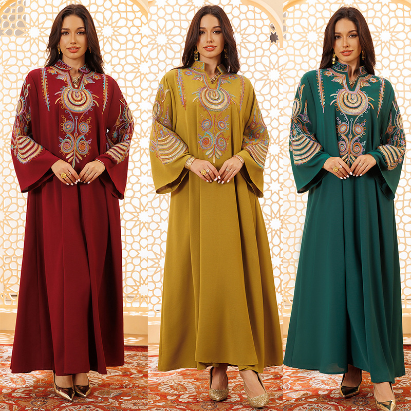 Women's Embroidered Rope Embroidered Muslim Pullover Dress