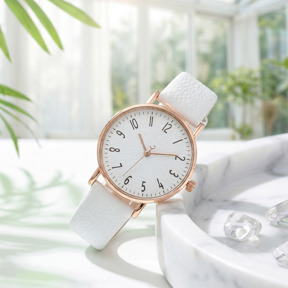 Simple And Casual Lychee-pattern Leather Quartz Watch