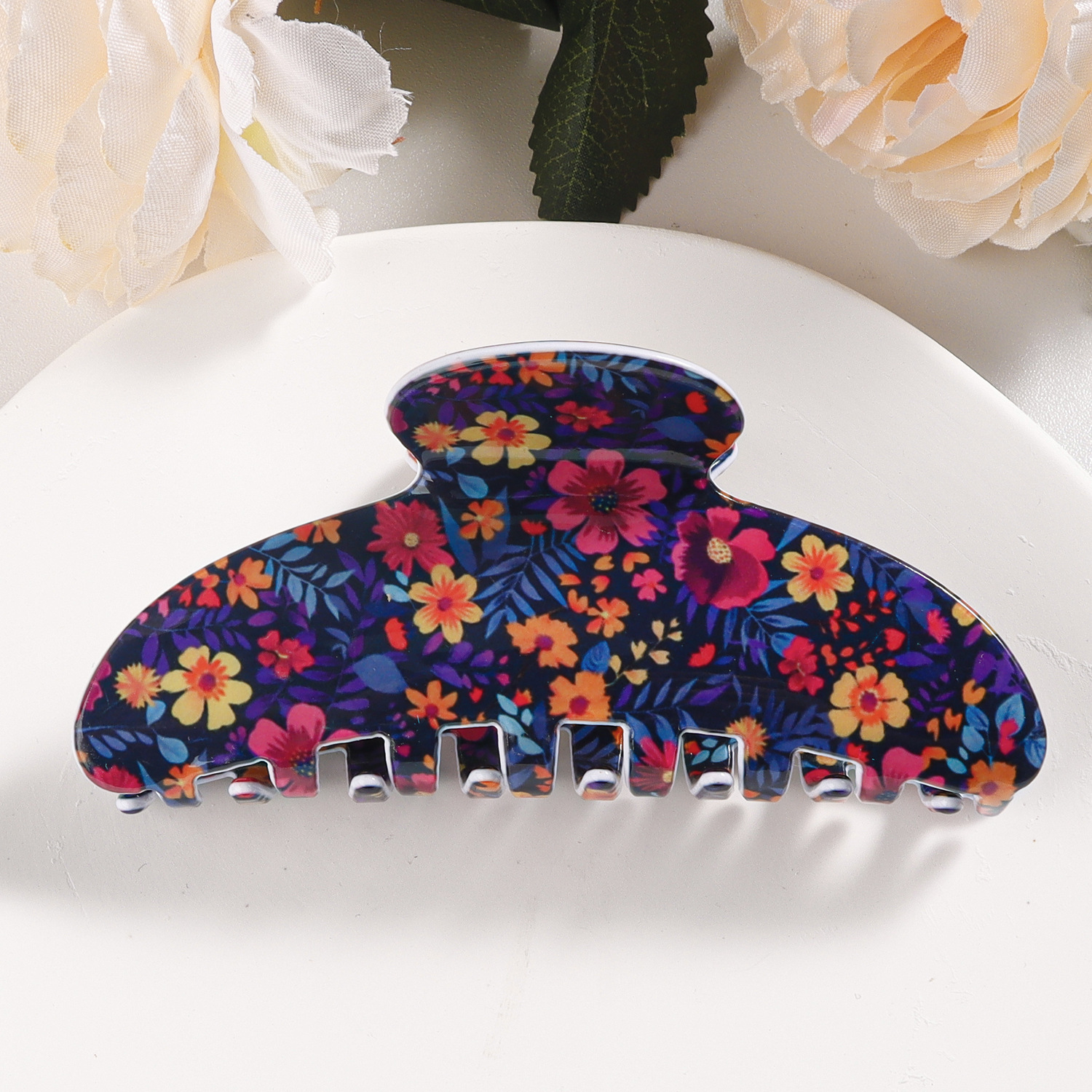 Goleshi Accessories Spring Floral Print Hair Clip Romantic Sweet Small Chrysanthemum Bun Maker Shark Clip Hair Accessory