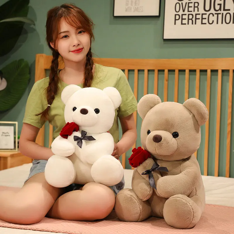 23-45cm New Lovely Hug Roses Teddy Bear Plush Pillow Stuffed Soft Animal Dolls Nice Birthday Gift