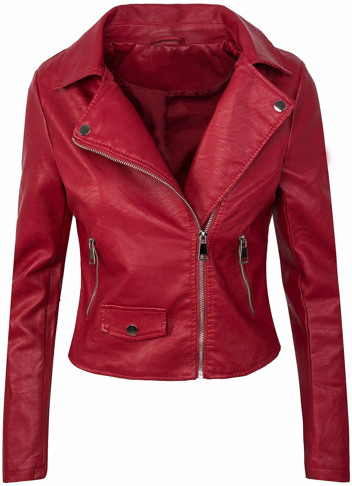 Women's Fall Winter Coat Slim Leather Short Zipper Leather Jacket Leather Coat