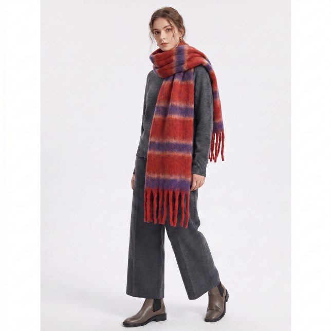 Cashmere-like Loop Yarn Chunky Ribbed Striped Scarf