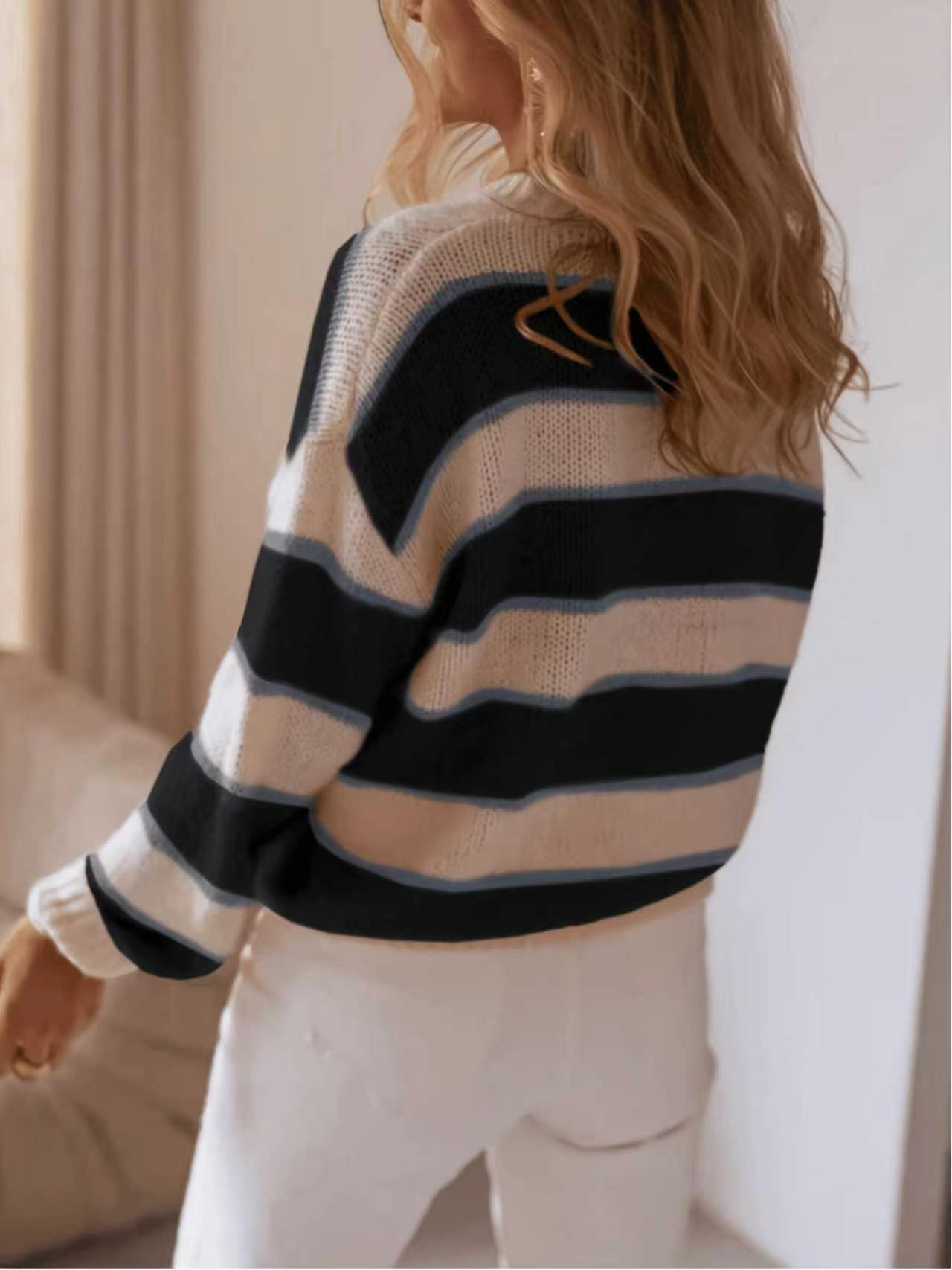 Cross-border Exclusive Export, New Autumn and Winter Women's Clothing, Vintage Striped Loose Casual Sweater