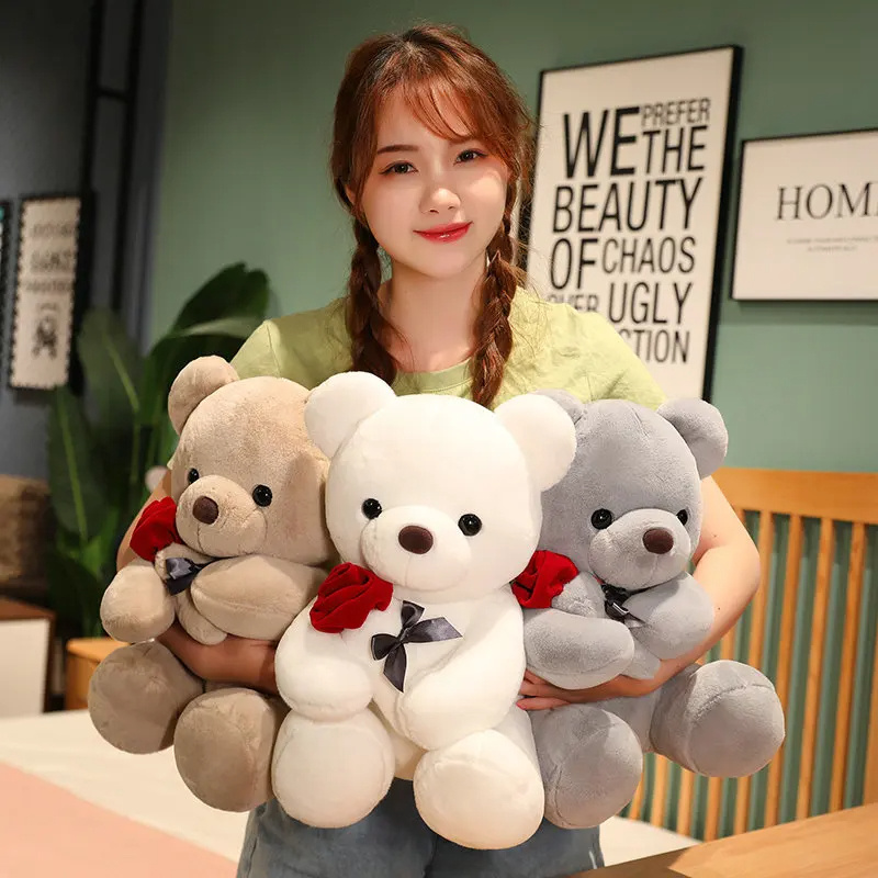 23-45cm New Lovely Hug Roses Teddy Bear Plush Pillow Stuffed Soft Animal Dolls Nice Birthday Gift