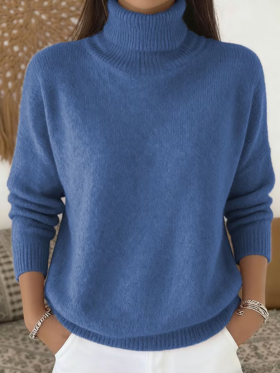 Fashion Ladies Solid Color Casual Knitted Turtleneck Pullover