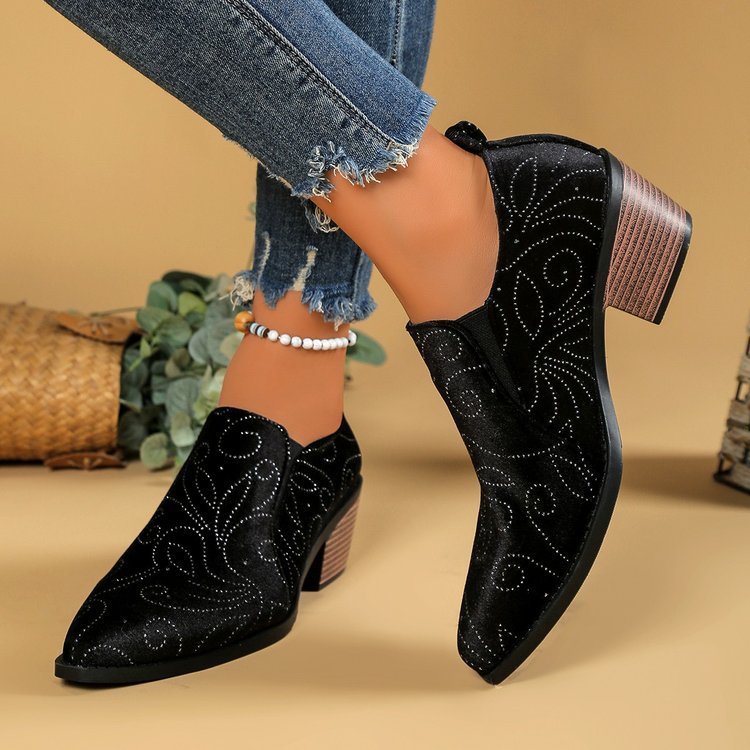 Foreign Trade Cross-border Chunky-heeled Pointed-toe Ankle Boots