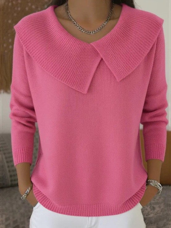 Fashion Retro Playful Temperament Slim Lapel Sweater Knitted Style