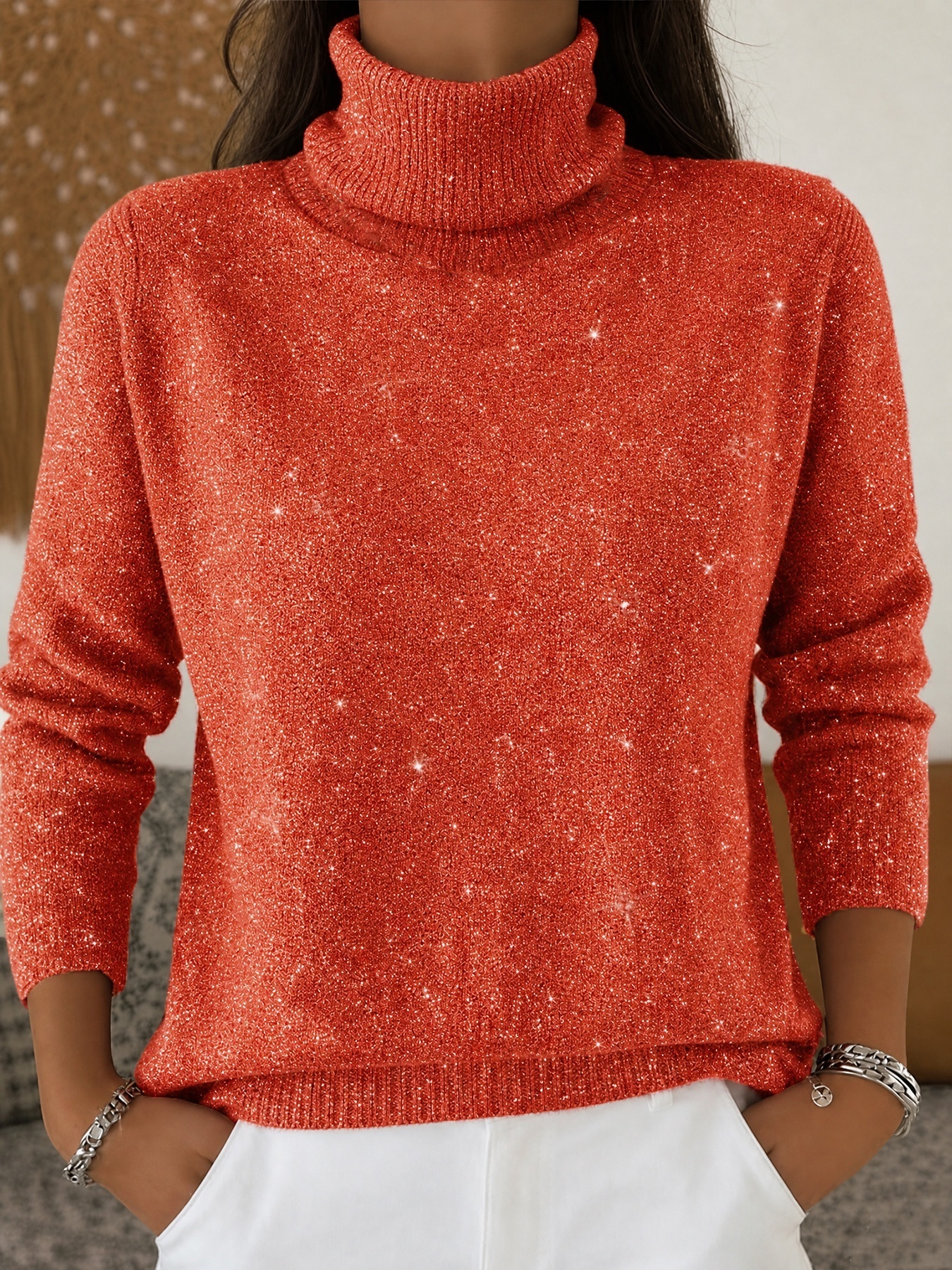 Women's High-neck Long-sleeve Casual Top Sweate