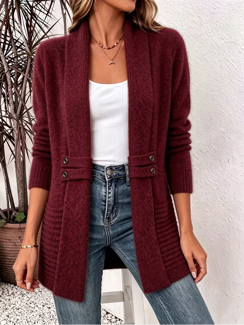 Women's Casual Decorative Cardigan, Relaxed Style, Versatile Mid-Length Sweater