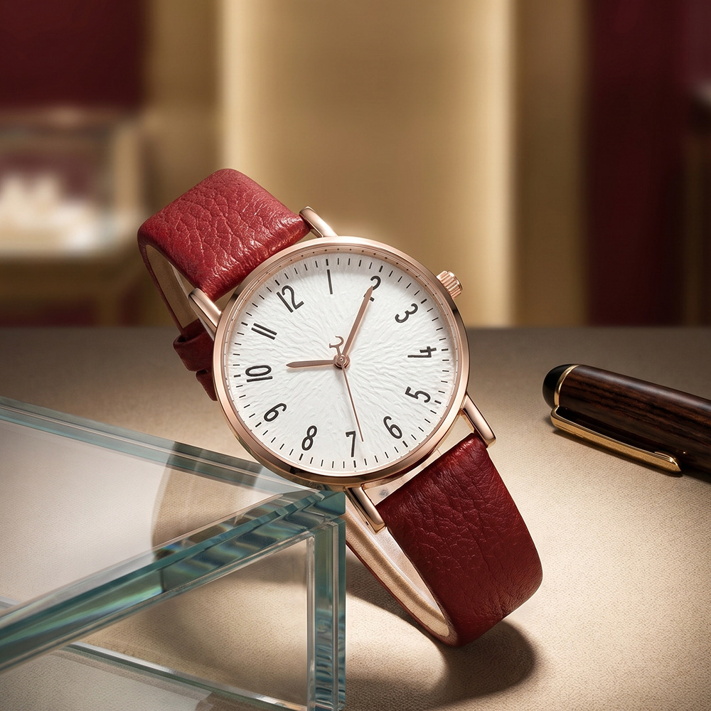 Simple And Casual Lychee-pattern Leather Quartz Watch