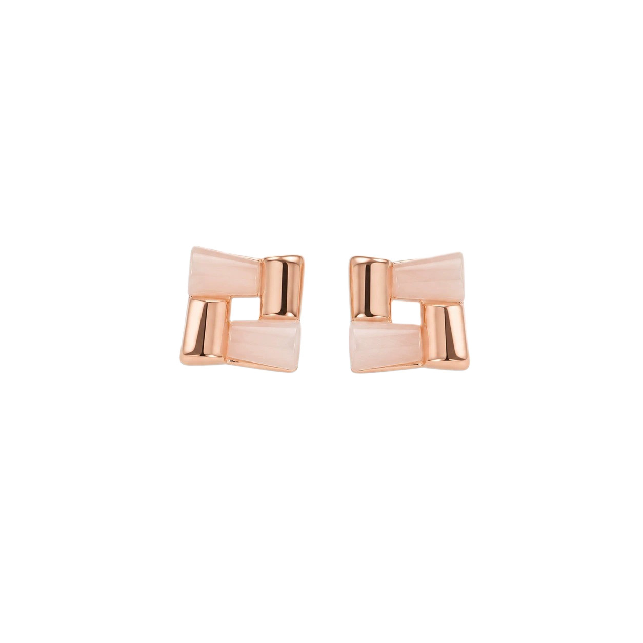 Rose Gold Geometric Patchwork Pink Mother-of-pearl Earrings, Simple And Elegant, Suitable For Everyday Wear And Commuting, A Stylish Accessory For Women
