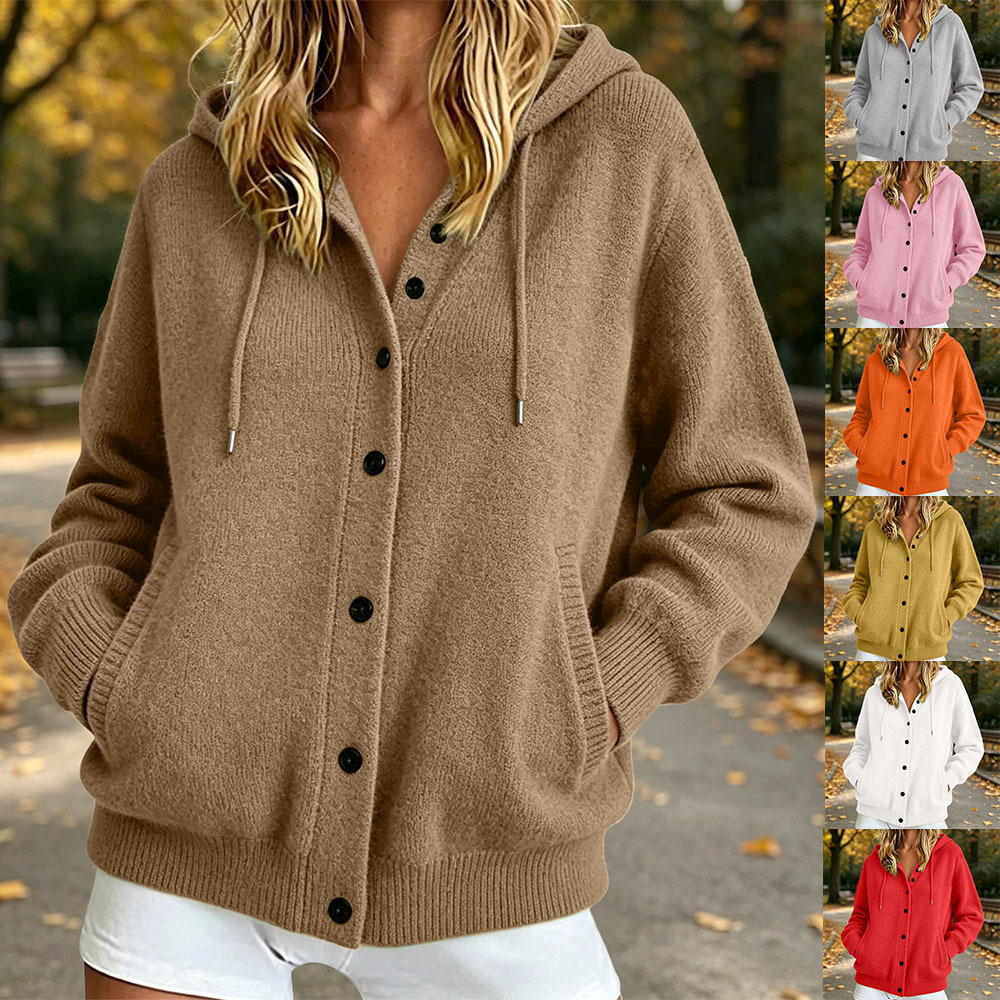 Fall Winter New Arrival Women's Hooded Drawstring Loose Fit Casual Sweater