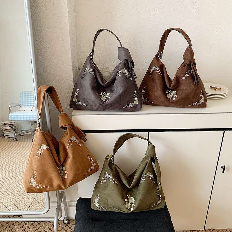 Women's Casual Embroidered Floral Canvas Tote Bag