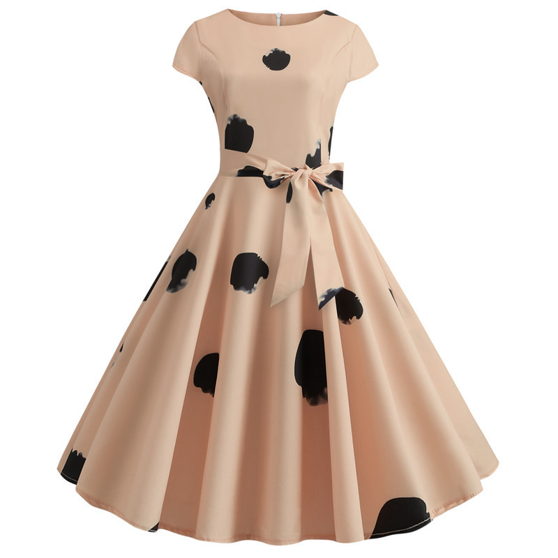 Women's Printed Short-sleeved Lace-up Dress