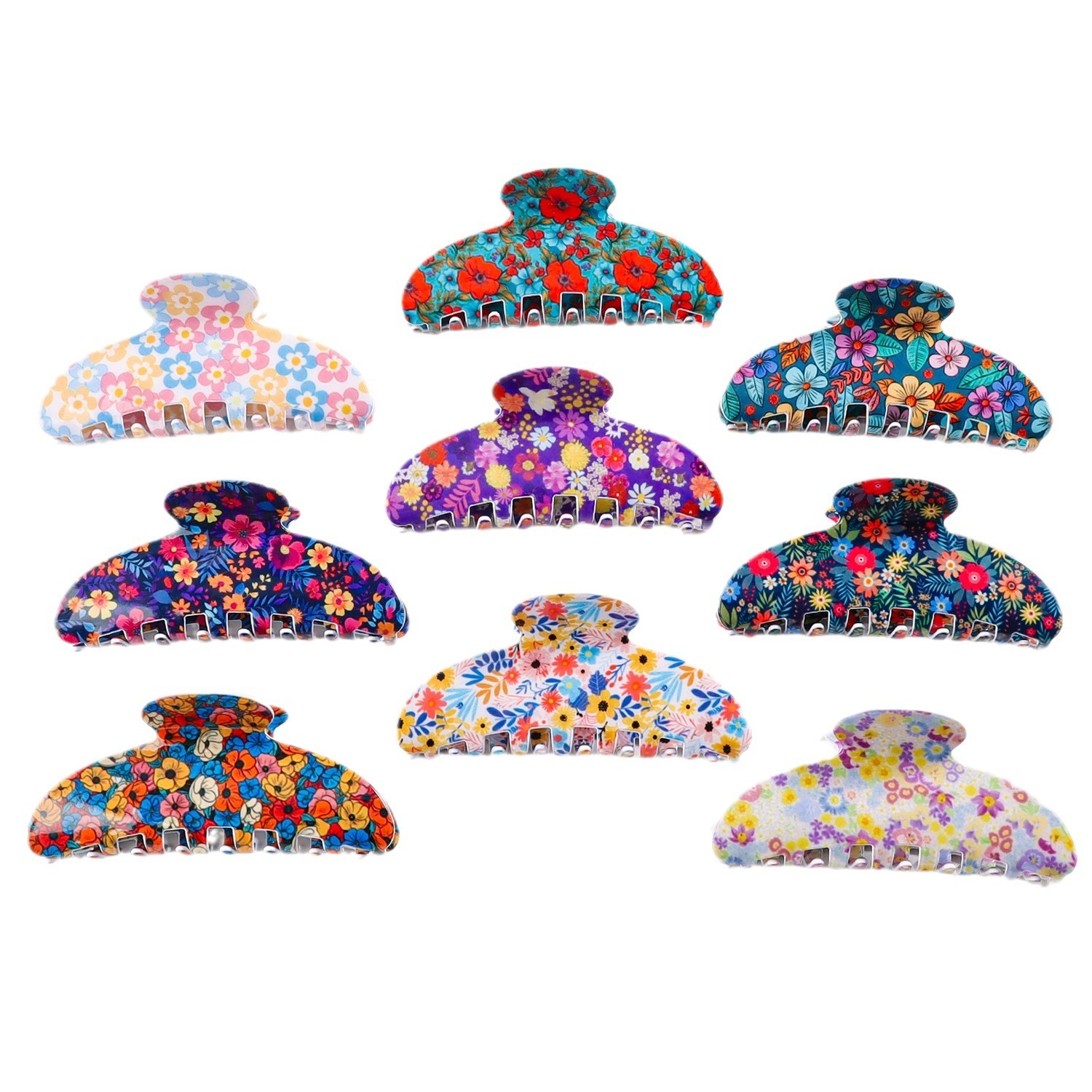 Goleshi Accessories Spring Floral Print Hair Clip Romantic Sweet Small Chrysanthemum Bun Maker Shark Clip Hair Accessory