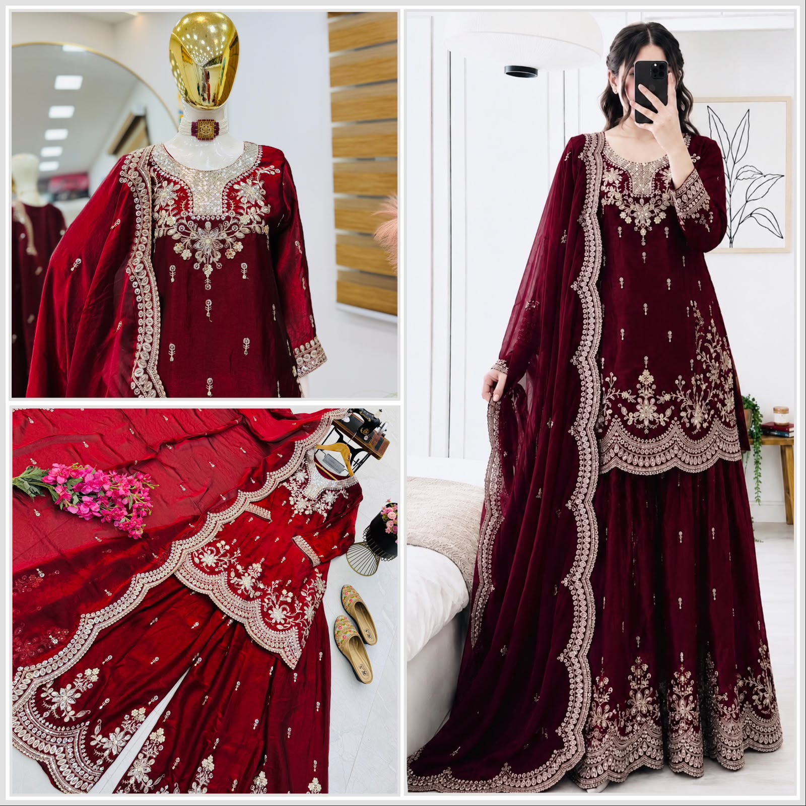 Party Sharara Suit & Dupatta Set SEVEN HORSES_Maroon
