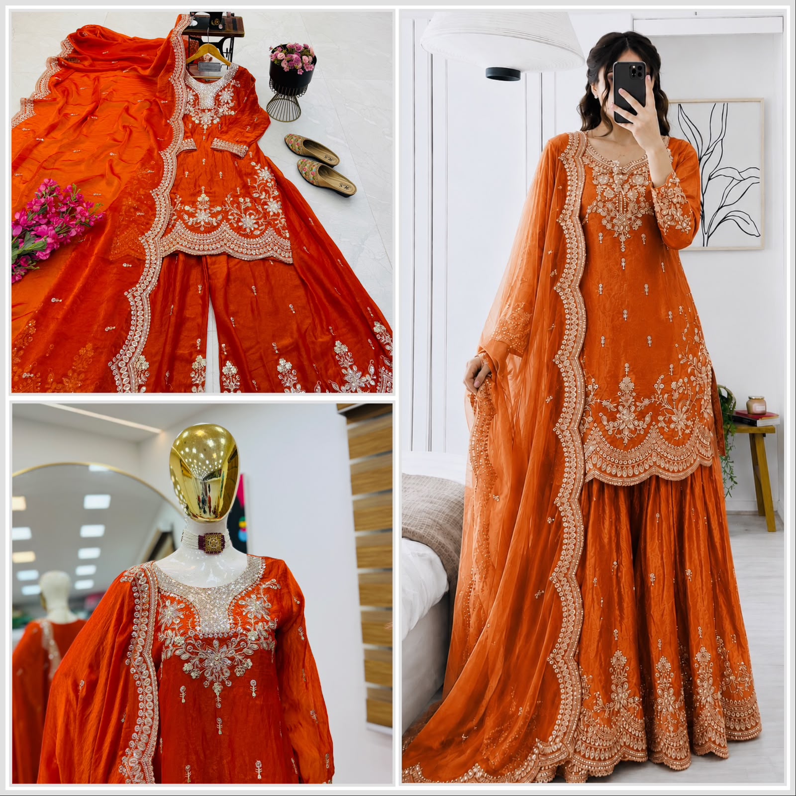 Party Sharara Suit & Dupatta Set SEVEN HORSES_Orange