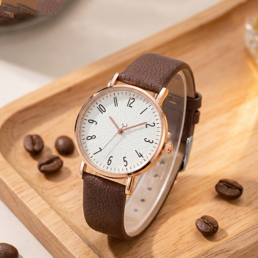 Simple And Casual Lychee-pattern Leather Quartz Watch