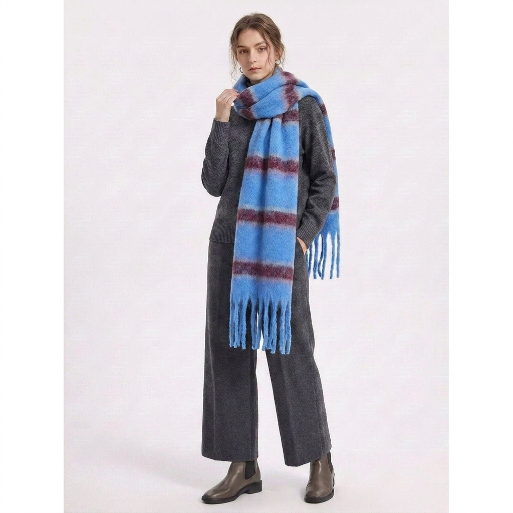 Cashmere-like Loop Yarn Chunky Ribbed Striped Scarf
