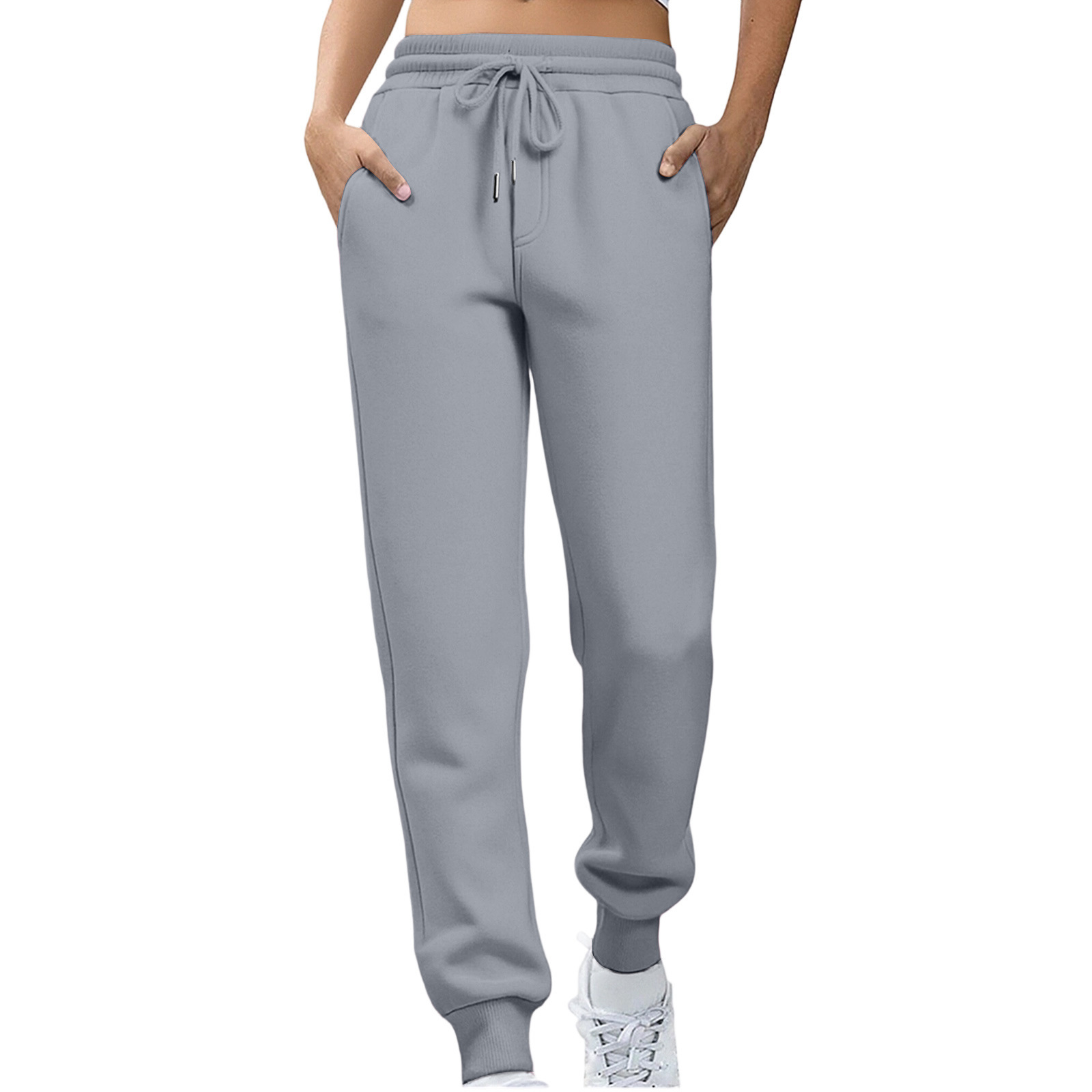 Womens Fleece Sweatpants Solid-color Joggers