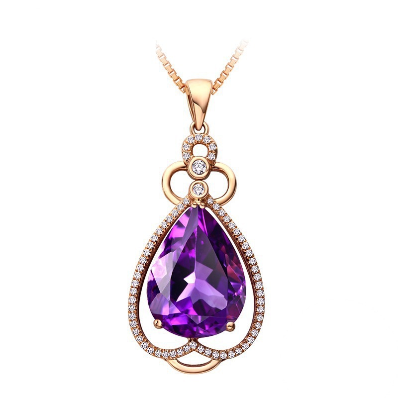 Quality Ear Hook Purple Gemstone Diamond Ring Rose Gold Collarbone Necklace Set