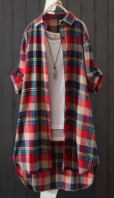 Stylish Plaid Print Womens Shirt - Classic Polo Collar With Button Closure - Long Sleeve Casual Wear For Spring &amp; Fall - A Wardrobe Staple For Trendy Ladies