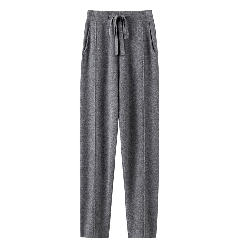 Knitted Casual Pants With An Elastic Waist Draping And Versatile