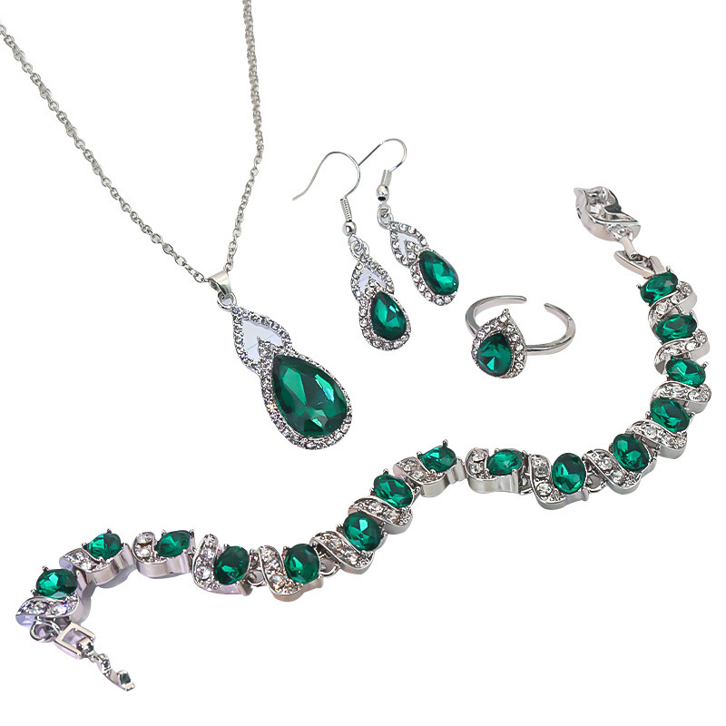 Light Luxury Zircon Necklace Earrings Open Ring Jewelry Suit
