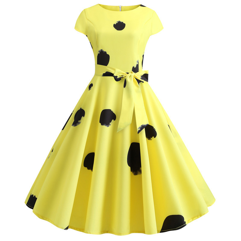 Women's Printed Short-sleeved Lace-up Dress