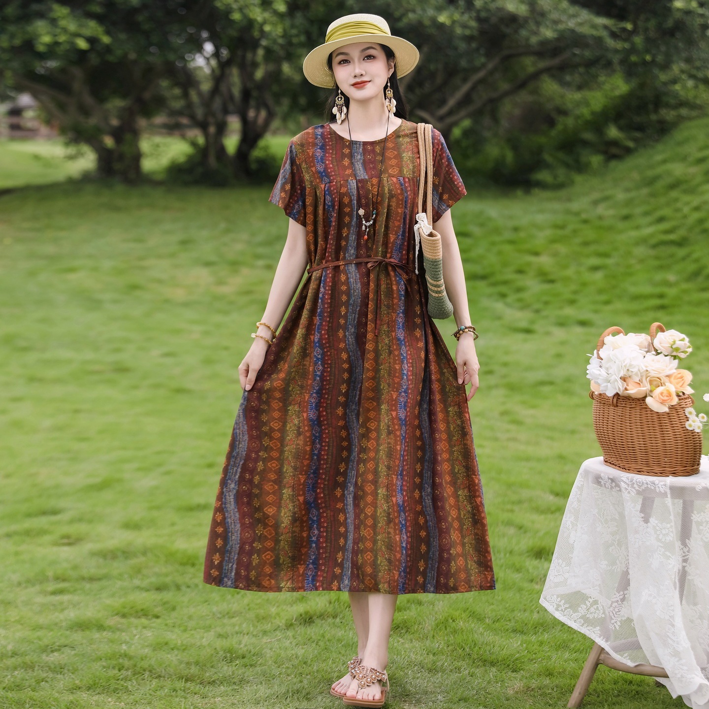 New Elegant Cotton Silk Dress For Middle Aged And Senior Women