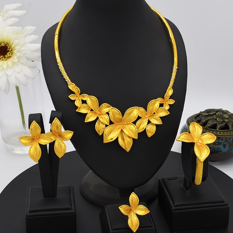 Women's Jewelry Suit Necklace Earring Ring Bracelet Four-piece Set