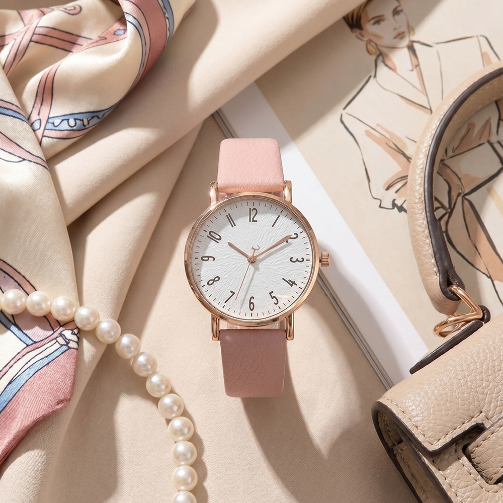 Simple And Casual Lychee-pattern Leather Quartz Watch