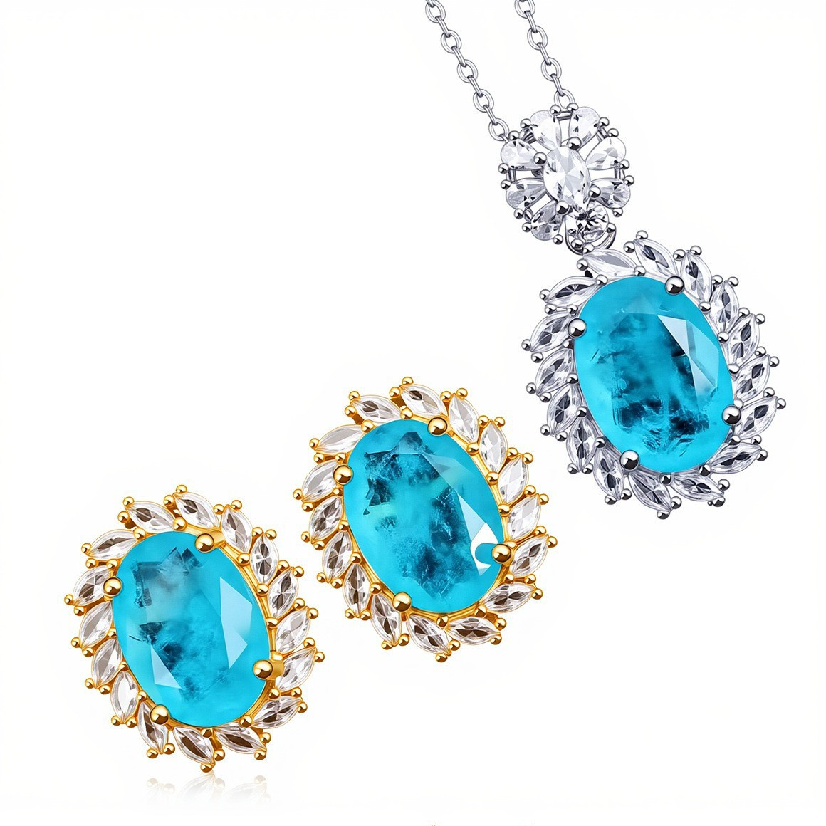 Original Colored Gemstone Emerald Necklace And Earrings For Women