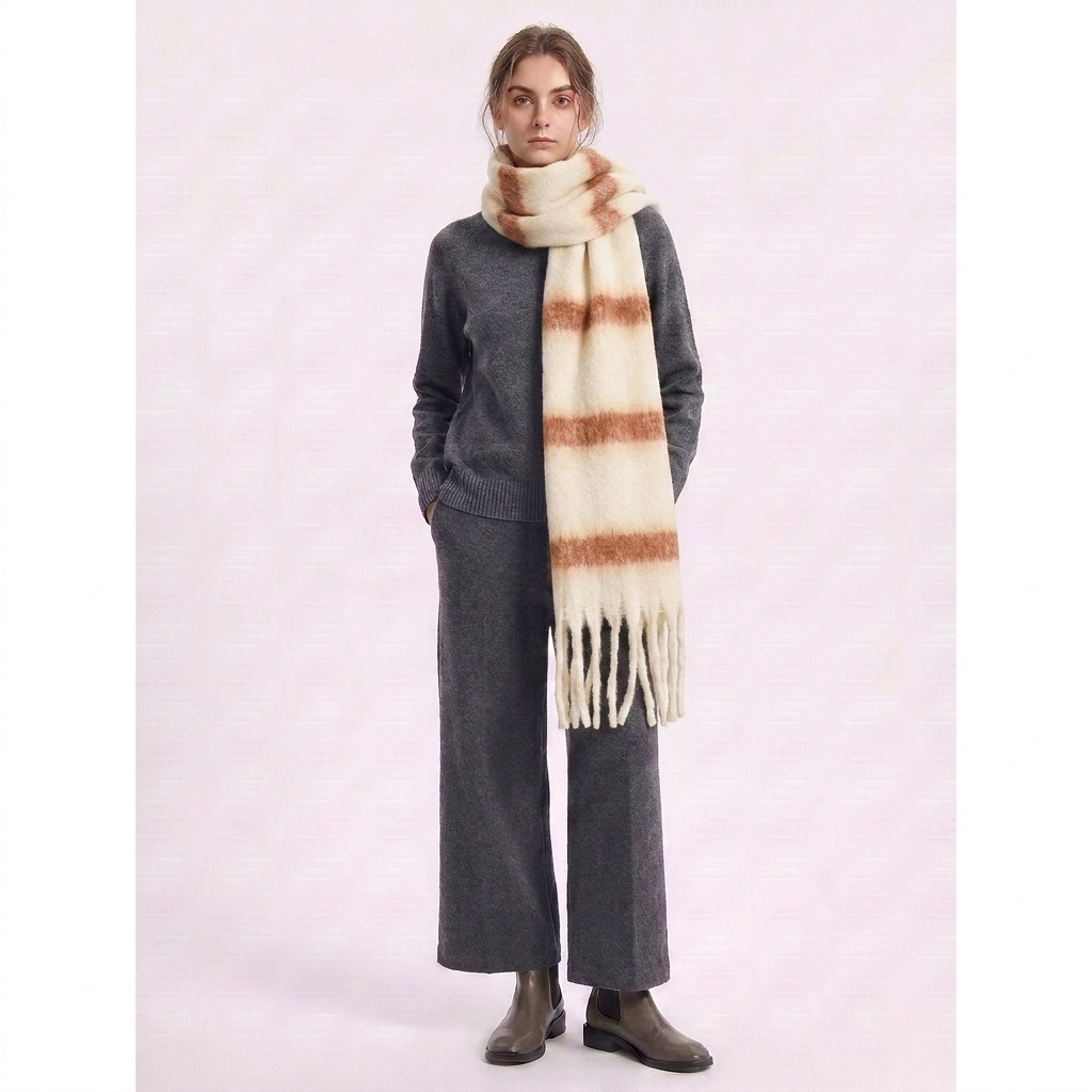 Cashmere-like Loop Yarn Chunky Ribbed Striped Scarf