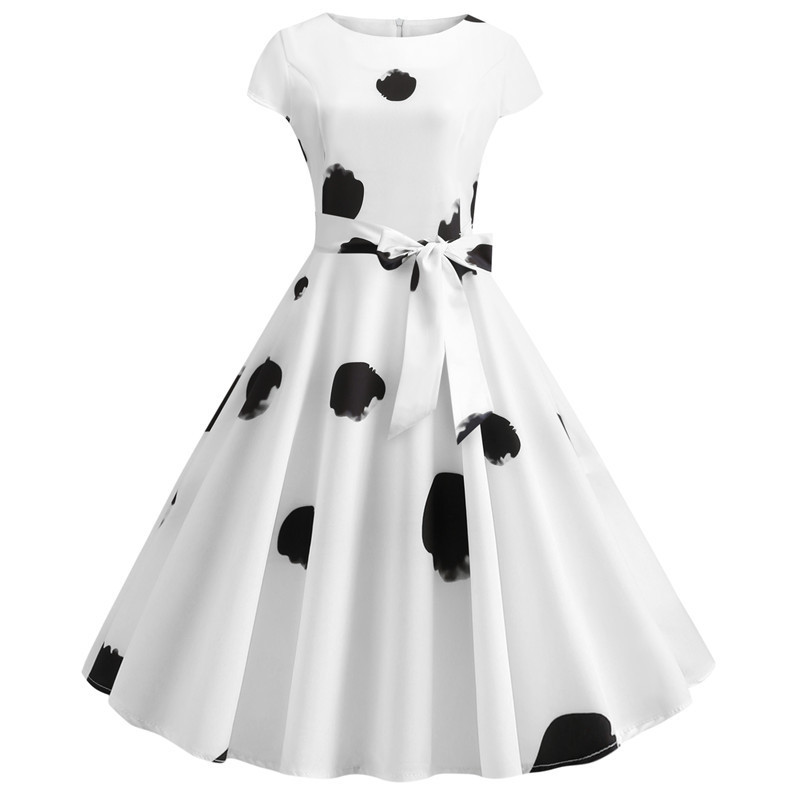 Women's Printed Short-sleeved Lace-up Dress