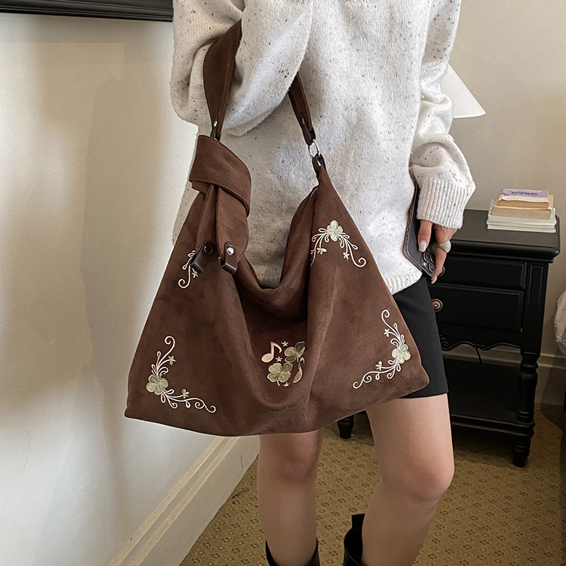 Women's Casual Embroidered Floral Canvas Tote Bag