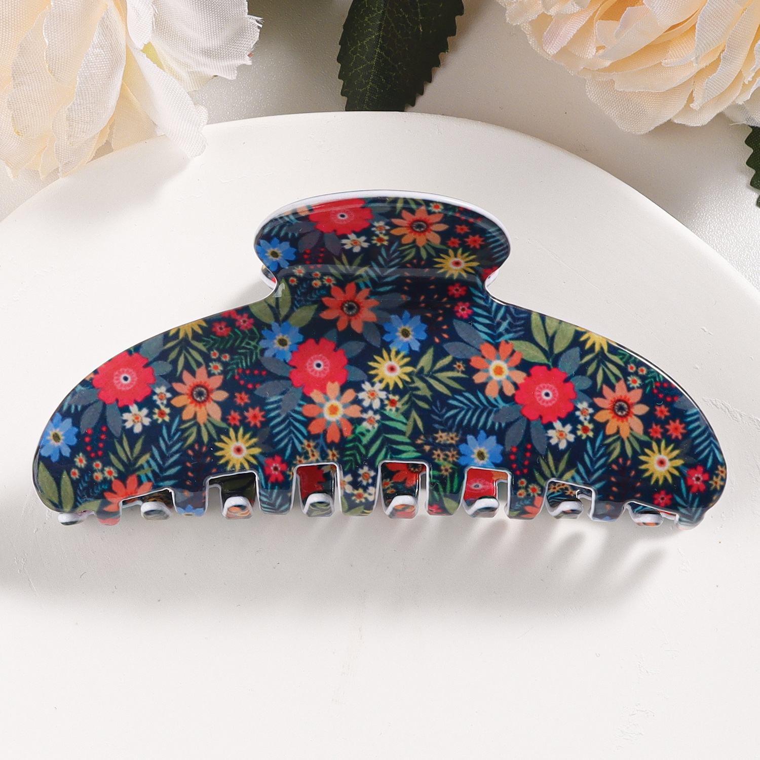 Goleshi Accessories Spring Floral Print Hair Clip Romantic Sweet Small Chrysanthemum Bun Maker Shark Clip Hair Accessory