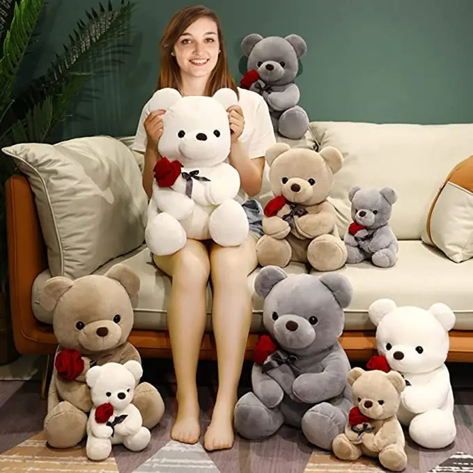 23-45cm New Lovely Hug Roses Teddy Bear Plush Pillow Stuffed Soft Animal Dolls Nice Birthday Gift