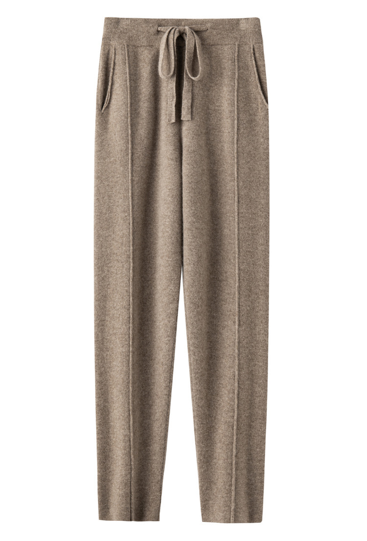 Knitted Casual Pants With An Elastic Waist Draping And Versatile