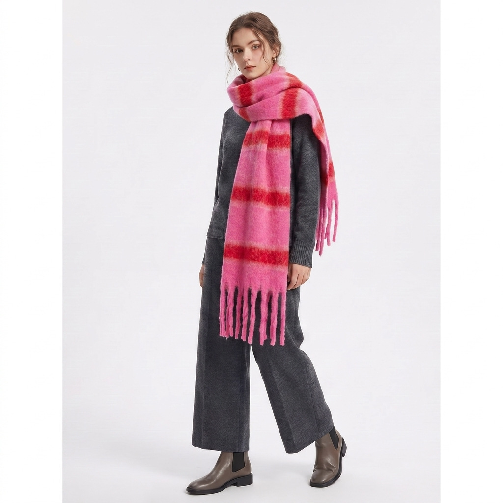Cashmere-like Loop Yarn Chunky Ribbed Striped Scarf