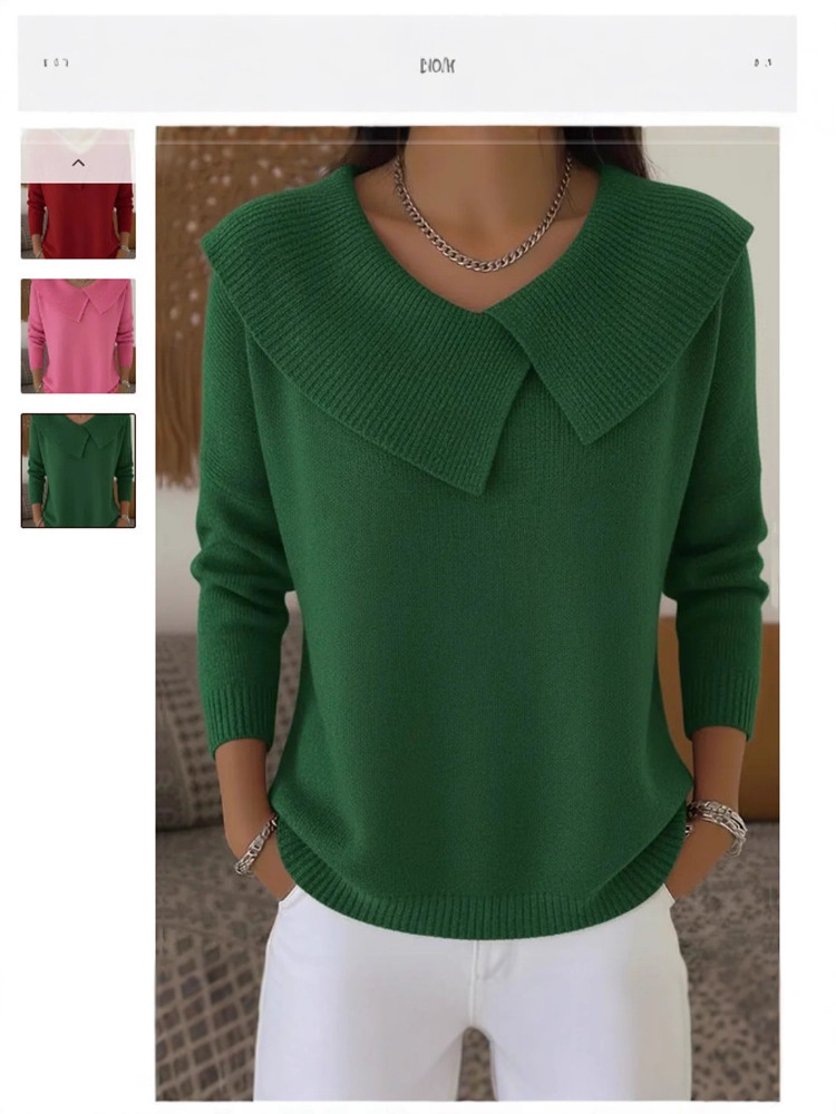 Fashion Retro Playful Temperament Slim Lapel Sweater Knitted Style