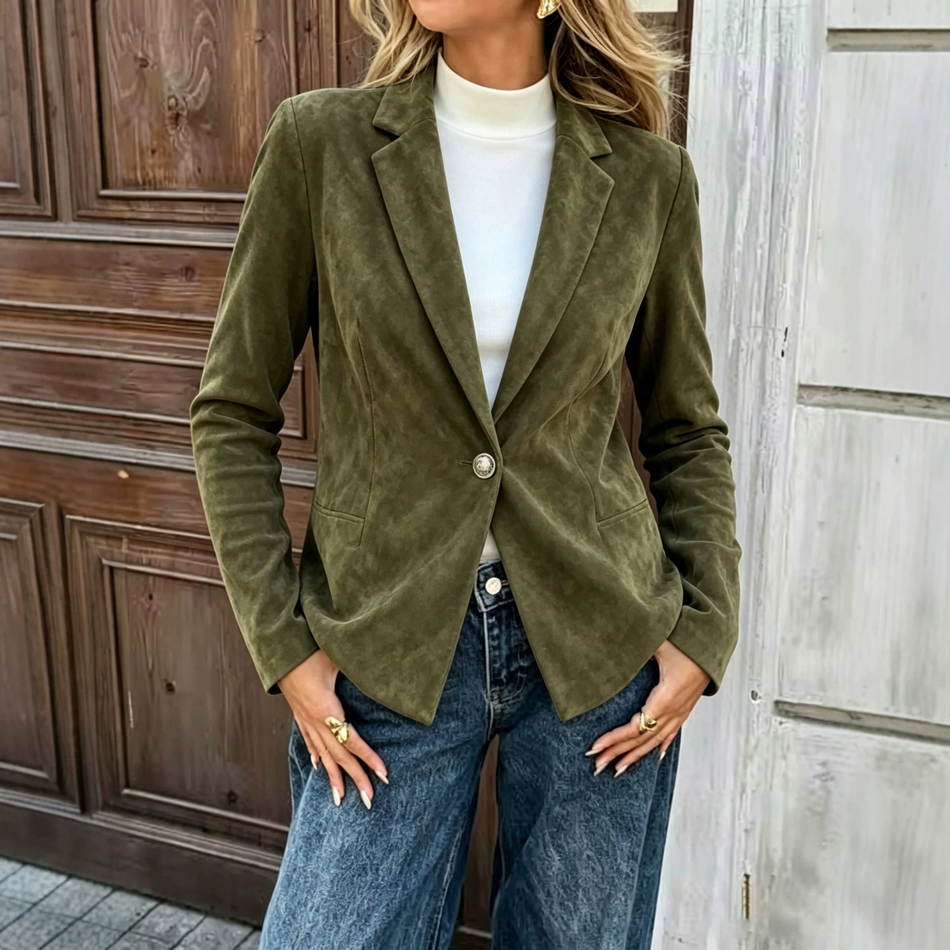 Womens Stylish Slim-fit Versatile Button-up Jacket