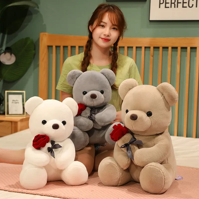 23-45cm New Lovely Hug Roses Teddy Bear Plush Pillow Stuffed Soft Animal Dolls Nice Birthday Gift